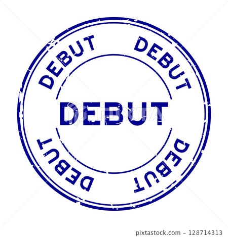 Grunge blue debut word round rubber seal stamp on white background Grunge blue debut word round rubber seal stamp on white background 128714313