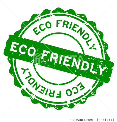 Grunge green eco friendly word round seal stamp on white background 128714351