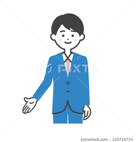 一位穿著西裝的男人指向下方的插圖 128714724