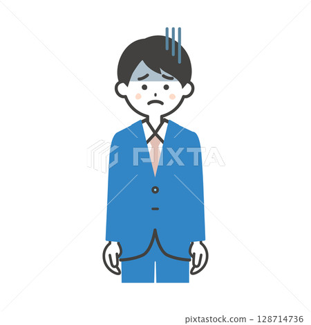 Illustration of a man in a suit with a gloomy expression 128714736