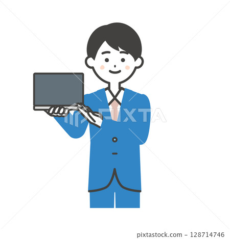 一名身穿西裝、手持筆記型電腦的男子的插圖 一名身穿西裝、手持筆記型電腦的男子的插圖 128714746