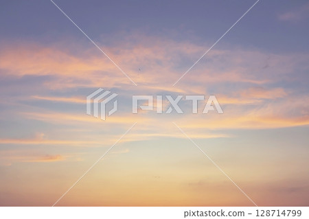Beautiful dawn sky with clouds background. Sky with clouds, good weather. 128714799