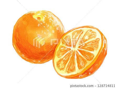 清新美味的橙色手繪水彩插畫 128714811