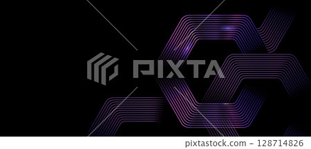 Abstract digital purple hexagon background. Geometric sphere white stripe line design for banner, brochure, poster, cover, website, and header Abstract digital purple hexagon background. Geometric sphere white stripe line design for banner, brochure, poster, cover, website, and header 128714826