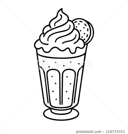 Milkshake black and white icon clean line art, doodle style. 128715351