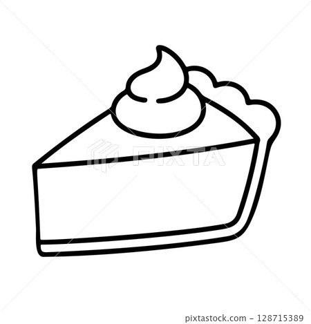 Pumpkin pie black and white icon clean line art, doodle style. Piece of pie 128715389