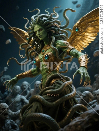 Medusa with golden wings 128715445