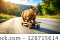 Chill Capybara on a Skateboard 128715614