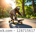 Sloth on a skateboard 128715617