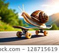 Fast Snail on a Skateboard 128715619