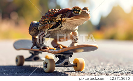 Funny Toad Riding a Skateboard 128715620