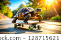 Speeding Turtle on Fast Skateboard 128715621