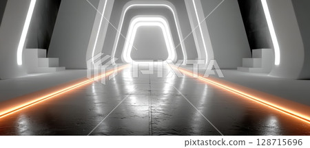Futuristic Abstract Tech Background with 3D Lines and Shapes 128715696