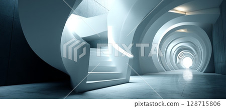 Abstract Modern White Background with Curved Lines and Stairs 128715806
