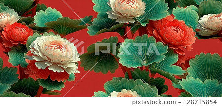 Vibrant Abstract Floral Seamless Background with Lush Green Leaves Vibrant Abstract Floral Seamless Background with Lush Green Leaves 128715854