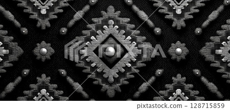 Intricate Seamless Pattern in Black and Silver with Geometric Design 128715859