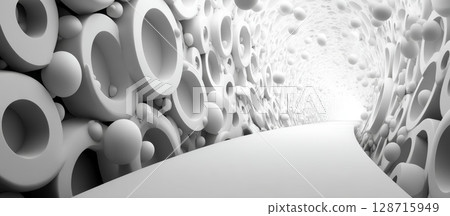 Abstract Minimalist Organic Shapes in a Floating White Tunnel 128715949