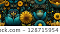 Vibrant Floral Pattern with Symmetrical Design and Rich Colors 128715954
