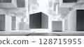 Clean White Gradient Backdrop with Floating Cubes in Bright Space 128715955