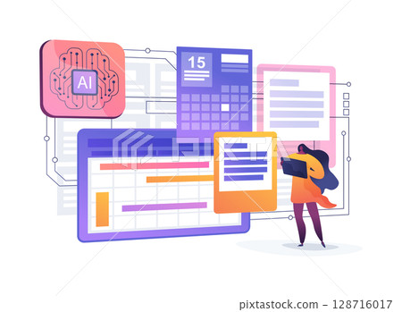 Automated Calendar Assistants abstract concept vector illustration. Automated Calendar Assistants abstract concept vector illustration. 128716017