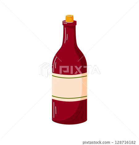 Bottle of kiddush wine for Rosh hashanah Jewish holiday in cartoon style isolated on a white background. Bottle of kiddush wine for Rosh hashanah Jewish holiday in cartoon style isolated on a white background. 128716182