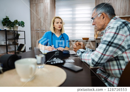 Medical consultation with attentive care in a calm office 128716553