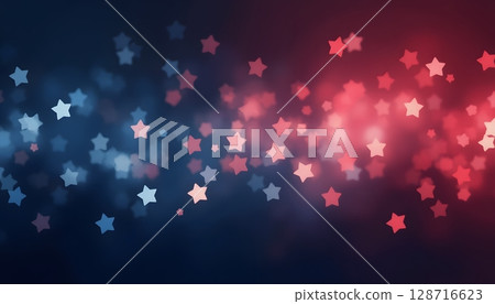Colorful Star Bokeh Background with Red and Blue Hues for Celebratory and Decorative Themes 128716623