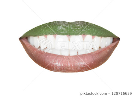 Woman's smile green, white and ted Woman's smile green, white and ted 128716659