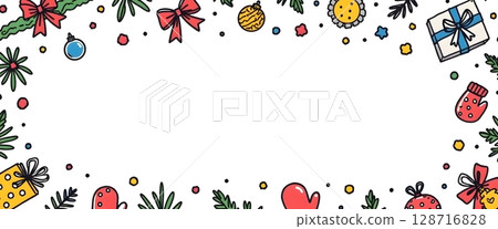 Festive Border Design with Christmas Elements and Decorations for Holiday Celebrations 128716828