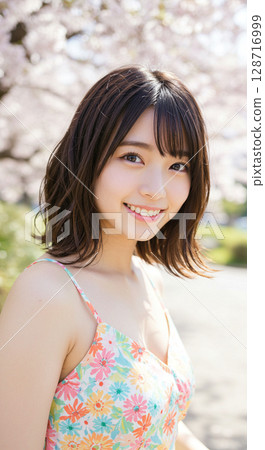 櫻花樹下的女人 [AI 生成圖像] 128716999