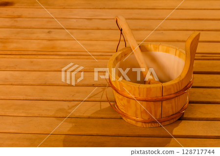 sauna interior and accessories 128717744