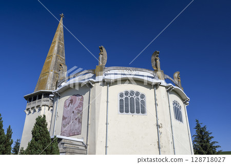 Church of Saint Michael the Archangel showing its unique architecture in Mula, Slovakia 128718027