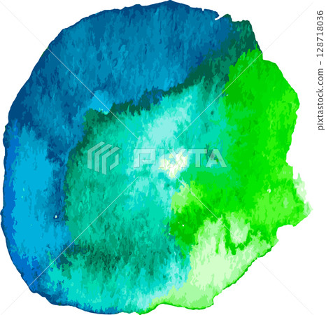 Hand Drawn Watercolor Brush Paint Blue and Green Gradient Spot I 128718036