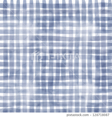 Navy Blue Plaid Gingham Hand Drawn Background Pattern Overlay 128718087