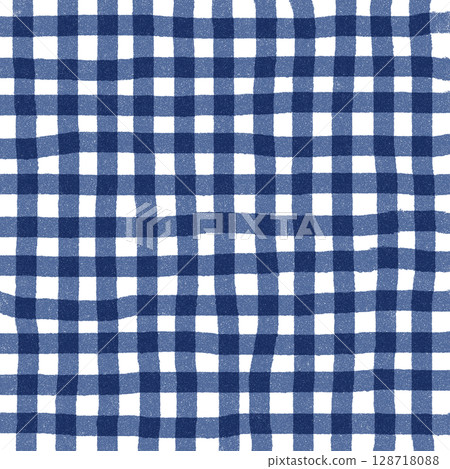 Navy Blue Plaid Gingham Hand Drawn Background Pattern Overlay 128718088