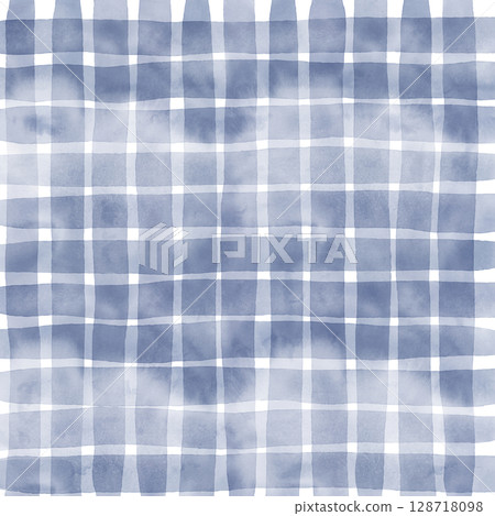 Navy Blue Plaid Gingham Hand Drawn Background Pattern Overlay 128718098