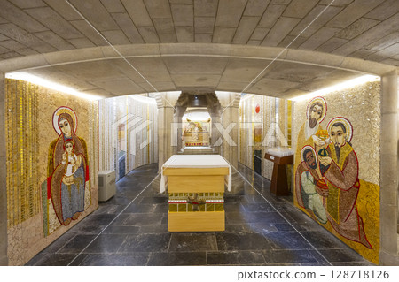 Interior of the crypt of the Santo Domingo de la Calzada Cathedral showing mosaics and altar in La Rioja, Spain Interior of the crypt of the Santo Domingo de la Calzada Cathedral showing mosaics and altar in La Rioja, Spain 128718126
