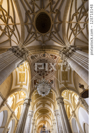 Impressive ceiling and columns decorating the Cathedral of Baeza in Andalusia, Spain Impressive ceiling and columns decorating the Cathedral of Baeza in Andalusia, Spain 128718148