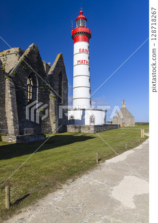 Historic Saint Mathieu Lighthouse and Abbey Ruins in Brittany Historic Saint Mathieu Lighthouse and Abbey Ruins in Brittany 128718267