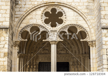 Intricate Romanesque Architecture of Bourges Cathedral Entrance 128718304
