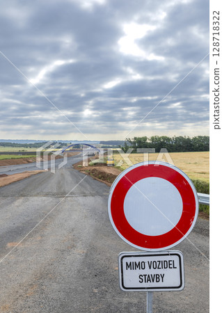 Road Construction Sign Blocking Access in Czechia 128718322