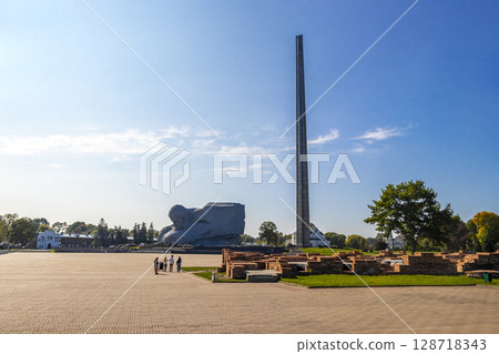 Massive stone rock Shtyk Obelisk monumet tower Brest Fortress Belarus. Massive stone rock Shtyk Obelisk monumet tower Brest Fortress Belarus. 128718343