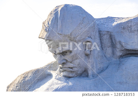Monumet Muzhestvo massive stone rock sculpture statue Brest Fortress Belarus. Monumet Muzhestvo massive stone rock sculpture statue Brest Fortress Belarus. 128718353