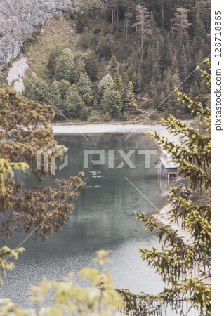 Blindsee lake turquoise water at Zugspitze mountain alpine landscape Austria. Blindsee lake turquoise water at Zugspitze mountain alpine landscape Austria. 128718365