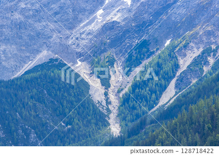 Rocks ad forest Zugspitze mountain alpine landscape in Alps Tyrol Austria. Rocks ad forest Zugspitze mountain alpine landscape in Alps Tyrol Austria. 128718422