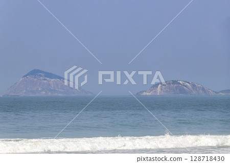 Copacabana Panorama View Tropical Islands Hills Rio de Janeiro Brazil. 128718430