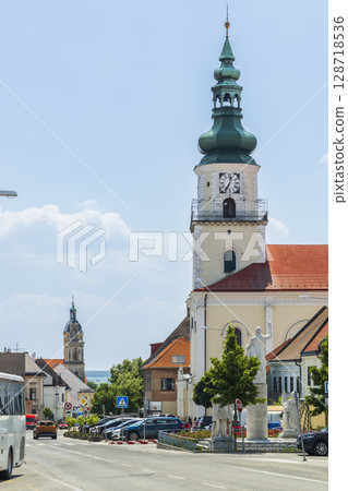 Church of Saint Stephen dominating Sturova street in Modra, Slovakia Church of Saint Stephen dominating Sturova street in Modra, Slovakia 128718536