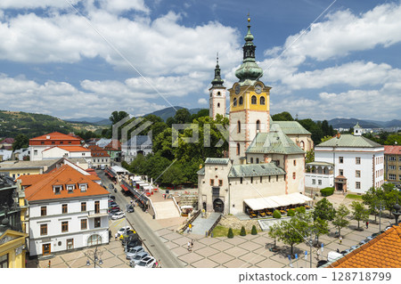 Church of the Assumption of the Virgin Mary dominating SNP Square in Banska Bystrica, Slovakia 128718799