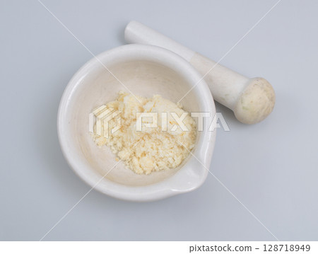 Sodium Oleate powder on light grey background. 128718949