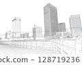 橫濱海景建築街道與索道線描 128719236
